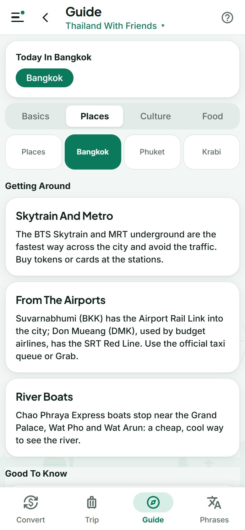 The guide opened on today’s city, Bangkok, with getting around tips