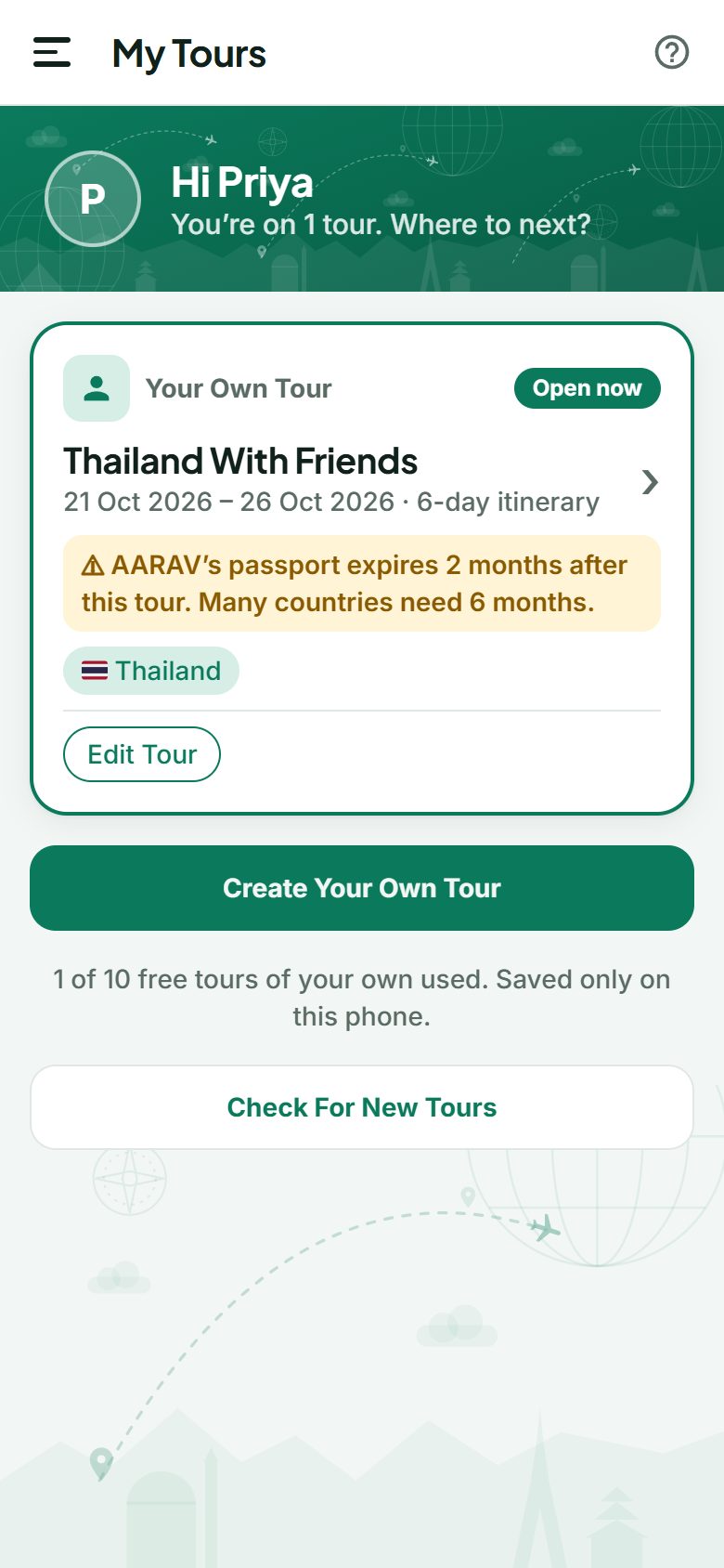 My Tours, with a trip of your own